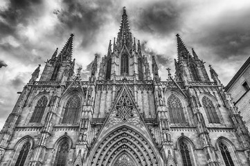 Scenic facade of the Barcelona Cathedral, Catalonia, Spain