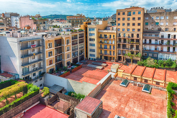 Aerial view over an inner courtyard in Barcelona, Catalonia, Spain