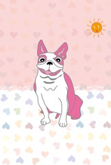 ハートの可愛いピンクの犬のイラストのメッセージカード