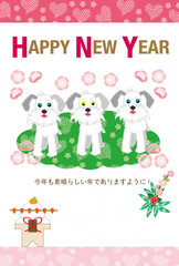 可愛い三匹の犬の親子のイラスト年賀状テンプレート