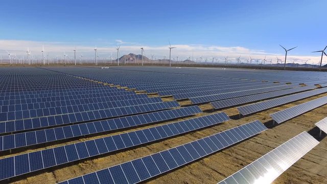 Solar energy, wind power, aerial view, renewables
