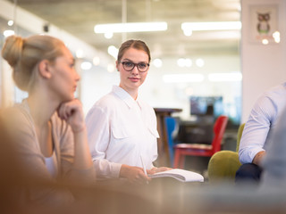 Startup Business Team At A Meeting at modern office building