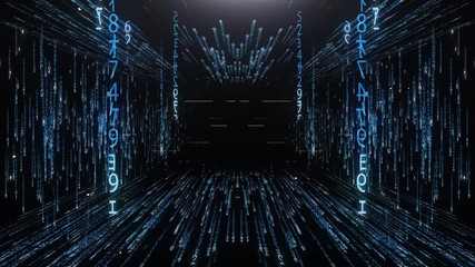 Blue corridor from the matrix code - Powered by Adobe