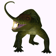 Doliosauriscus Dinosaur on White - Doliosauriscus is an extinct genus of therapsid carnivorous dinosaur that lived in Russia in the Permian Period.