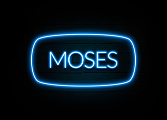 Moses  - colorful Neon Sign on brickwall