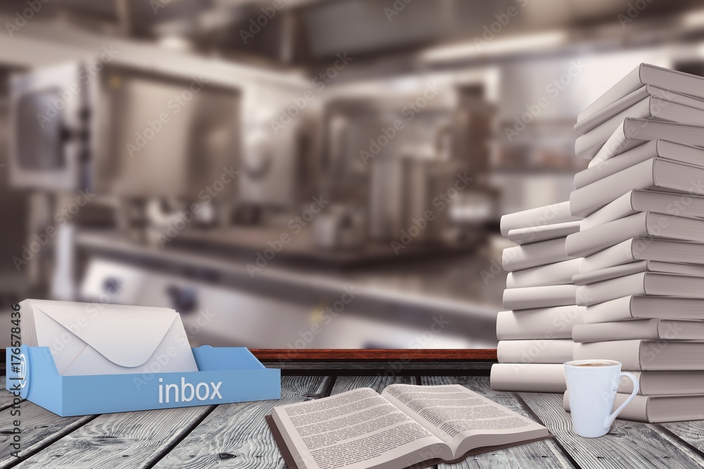 Poster composite image of an inbox beside books