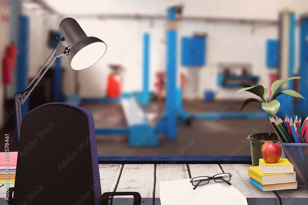 Aufkleber composite image of a desk with lamp and documents