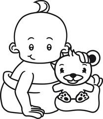 Obraz premium bär teddy bärchen streicheln haustier kuscheltier seitlich sitzend klein süß niedlich windel kind baby comic cartoon