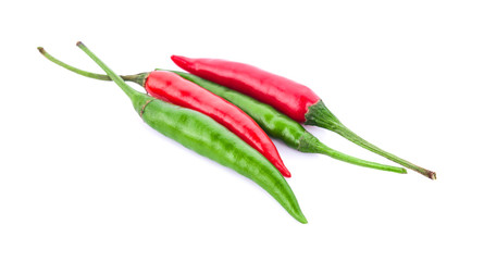 red and green chilli isolated on white background