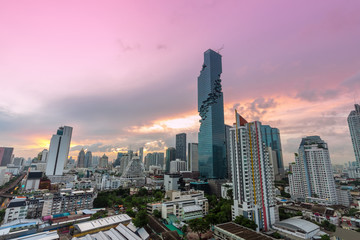 Fototapeta premium aerial view of skyscraper in Bangkok downtown, Thailand