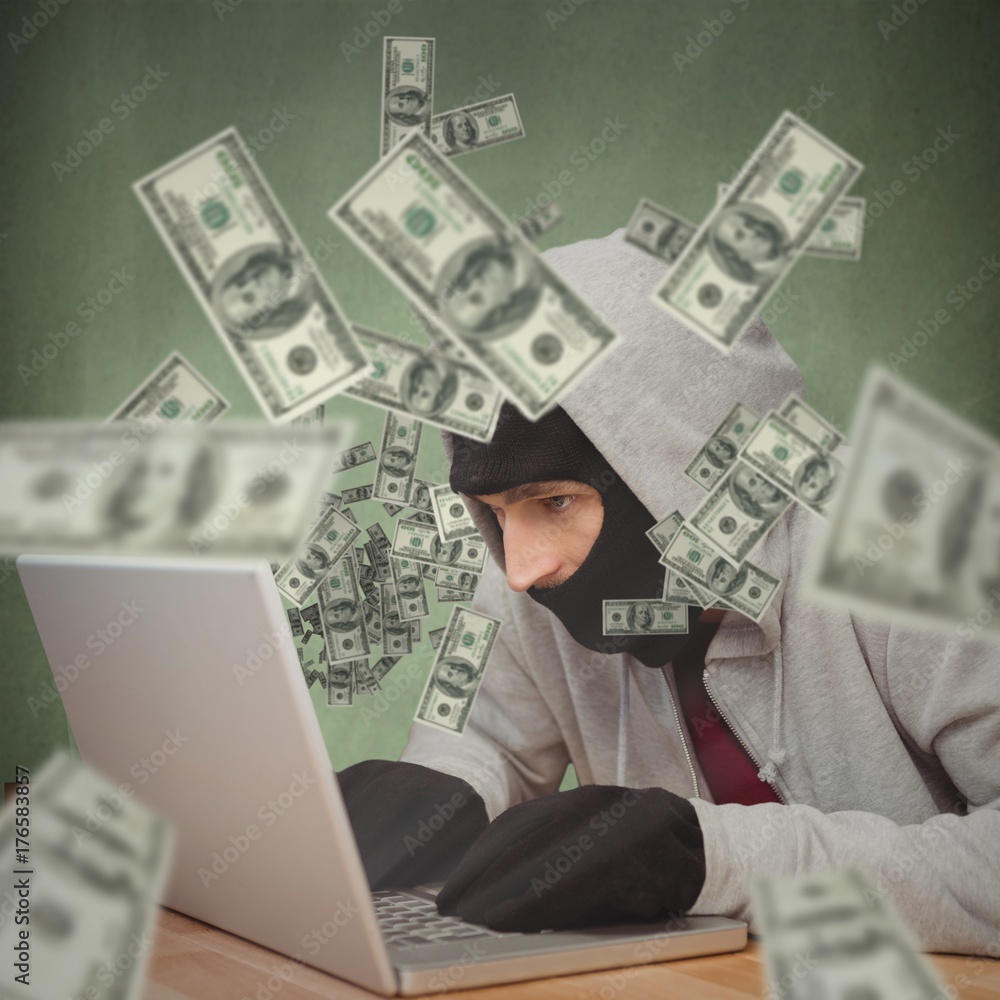 Poster Composite image of hacker using laptop