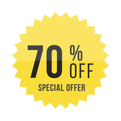 Yellow sticker with 70% discount. Template of the emblem with special offer flat vector eps 10