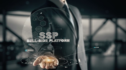 SSP-Sell-Side Platform with hologram businessman concept
