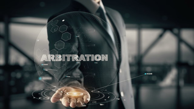 Arbitration with hologram businessman concept