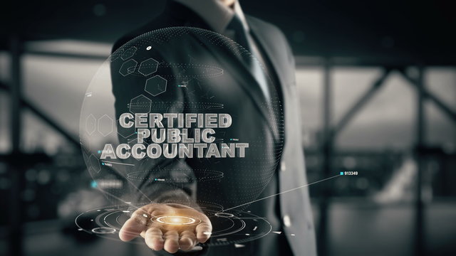 Certified Public Accountant with hologram businessman concept