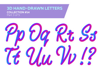 3D Rounded Headline Font. Neon Bubble Typeset with Painted Letters. Matte Pink and Blue Colors. Neon Tube Hand-Drawn Lettering. Great for Music Poster, Sale Banner, Advertising. Isolated on White.