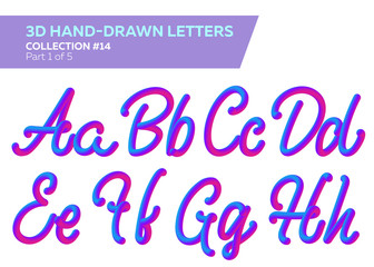 3D Rounded Headline Font. Neon Bubble Typeset with Painted Letters. Matte Pink and Blue Colors. Neon Tube Hand-Drawn Lettering. Great for Music Poster, Sale Banner, Advertising. Isolated on White.