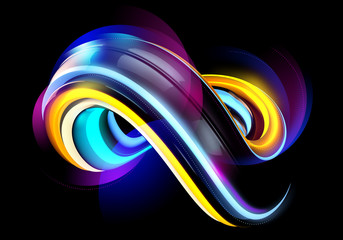 3D Minimal Abstract Background. Neon Liquid Futuristic Shape with Shiny Waves. Modern Colorful...