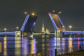 Символ Санкт-Петербурга - разведённый Дворцовый мост 