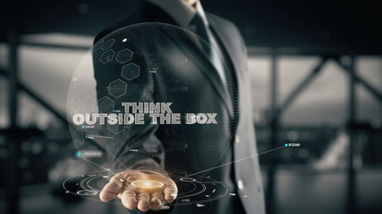 Think Outside the Box with hologram businessman concept