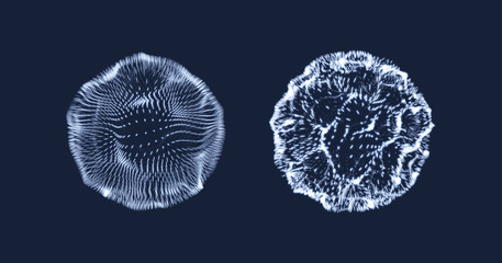 3d abstract sphere. Array with dynamic particles. Modern science and technology element. Vector illustration.