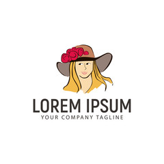 Beauty hand drawn women with cowboy hat logo design concept template