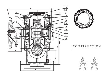 Machine-building drawings on a white background