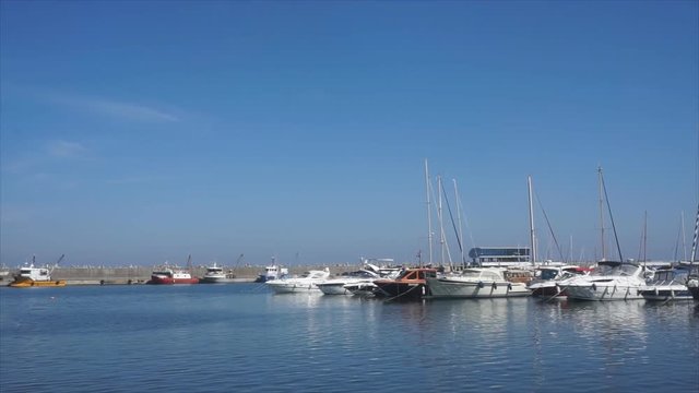 Yacht in the tourist harbor Tomis. Constanta, Romania