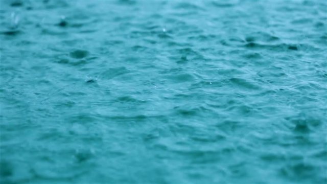 Raindrops on water surface - closeup