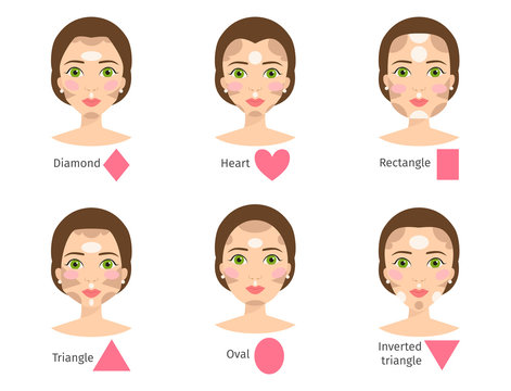 Set of different woman face types vector illustration character shapes girl makeup beautiful female