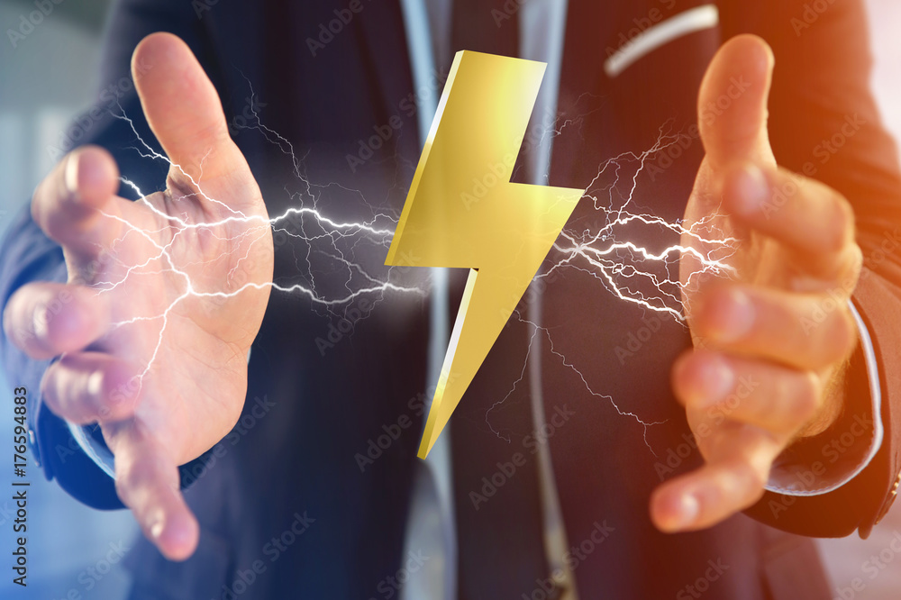 Poster thunder lighting bolt symbol displayed on a futuristic interface - 3d rendering