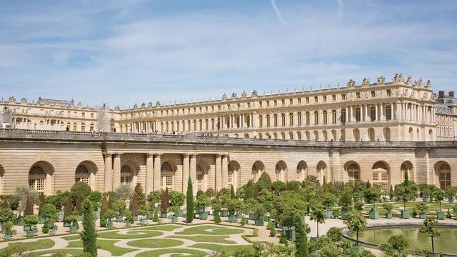 The Royal Palace in Versailles garden view, tilting video