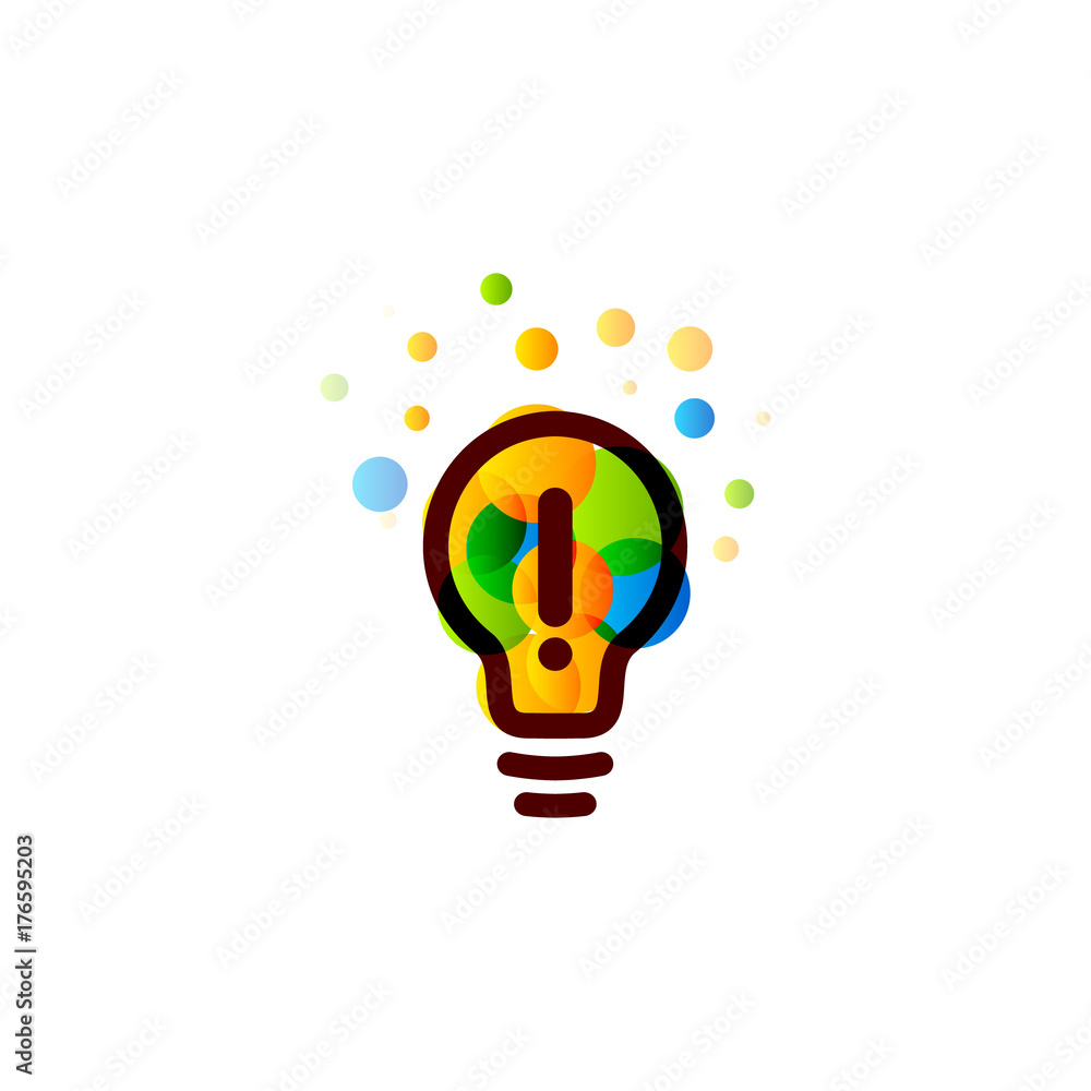 Poster lightbulb icon. creative idea logo design concept. bright colorful circles, bubbles vector art. solu