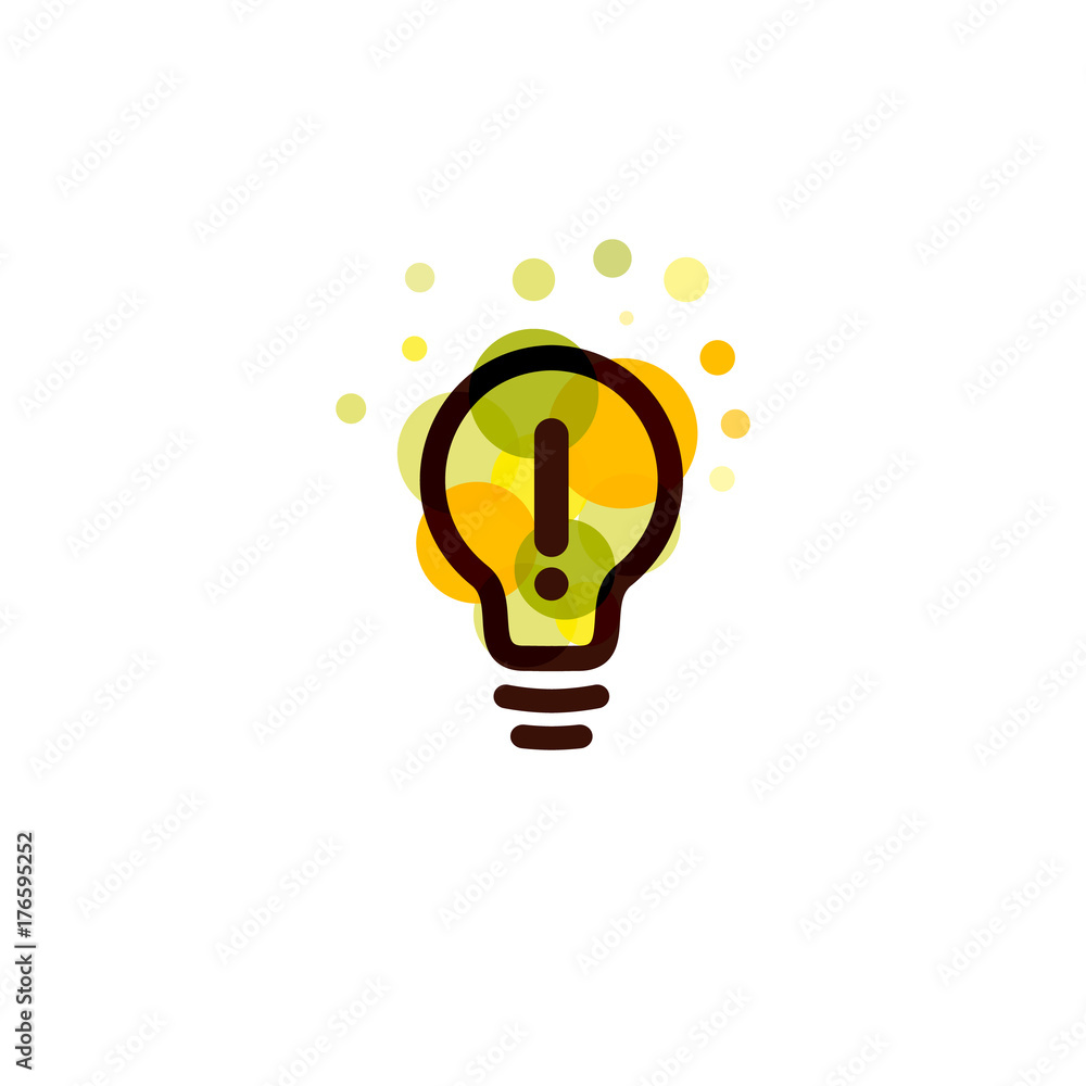 Poster lightbulb icon. creative idea logo design concept. bright colorful circles, bubbles vector art. solu