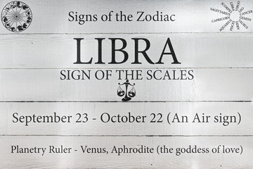 Hand Painted Wood Panel Zodiac Sign Libra