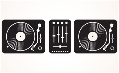 Simple black and white dj mixing turntable set vector illustration - obrazy, fototapety, plakaty