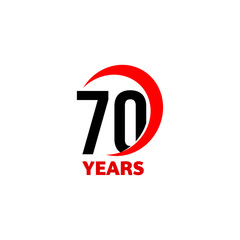 70th Anniversary abstract vector logo. Seventy Happy birthday day icon. Black numbers in red arc with text 70 years.
