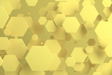 Yellow hexagons of random size on yellow background