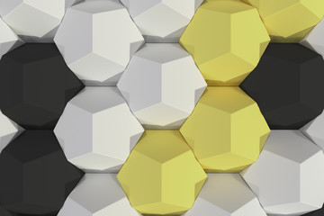 Pattern of white, yellow and black hexagonal elements