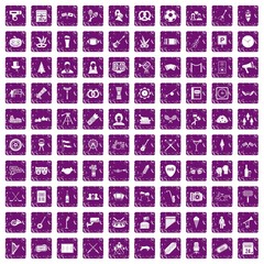 100 meeting icons set grunge purple