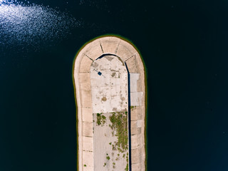 Aerial view of breakwater at sea, mole, pier, cutwater