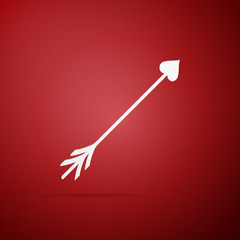 Cupid arrow heart, Valentines Day cards element icon isolated on red background. Flat design. Vector Illustration