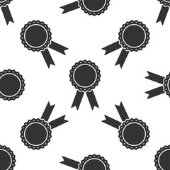Medal badge with ribbons icon seamless pattern on white background. Flat design. Vector Illustration