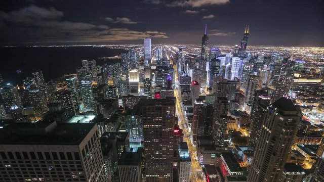 Night timelapse of Chicago from above 