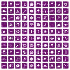 100 moon icons set grunge purple