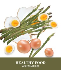 Asparagus and eggs Healthy food Vector illustration for menu, print, label, flyers