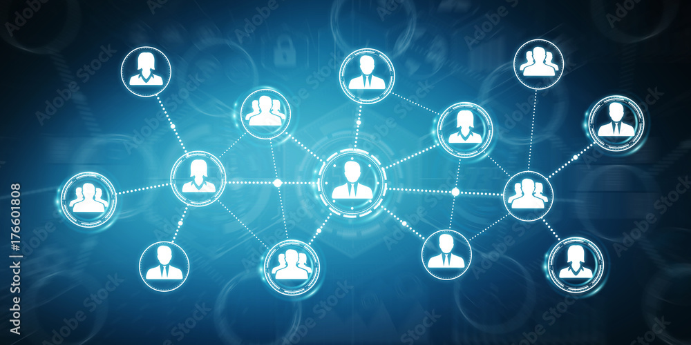 Poster social network modern flat interface 3d rendering