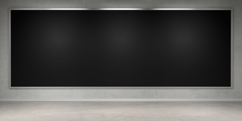 Black blackboard on wall 3D rendering