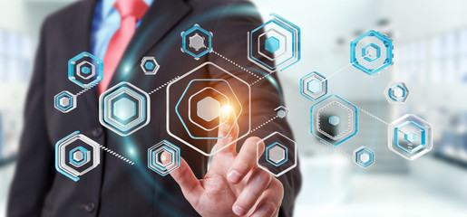 Businessman using antivirus to block a cyber attack 3D rendering