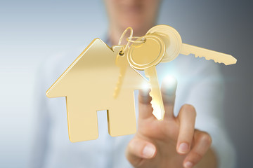 Businesswoman eco house concept 3D rendering